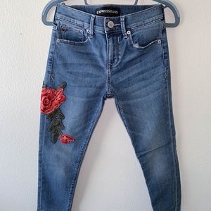 Express 0S Mid Rise Ankle Legging Embroidery Blue